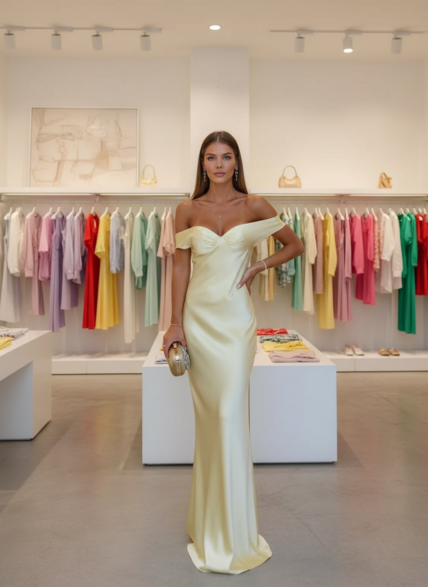 Droomjurk met Off-Shoulder | Elegante Gele Maxi Jurk