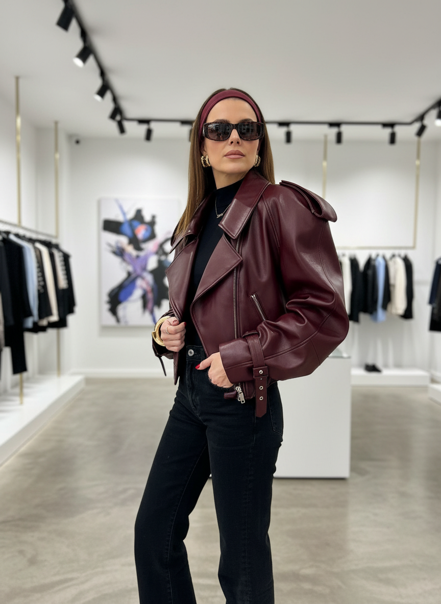 Jouw Faux Leren Statement Jack met Krachtige Schouders