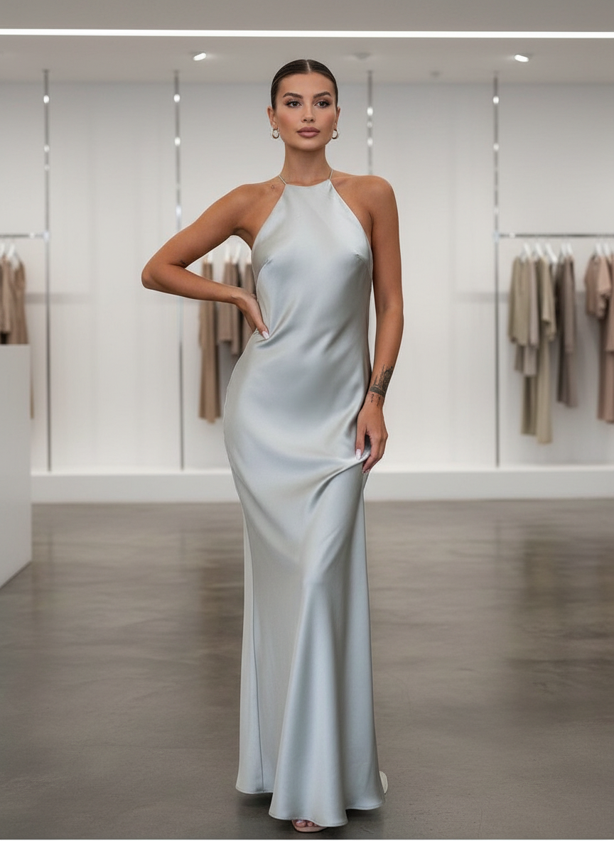 Zijdezachte Elegante Avondjurk met Open Rug