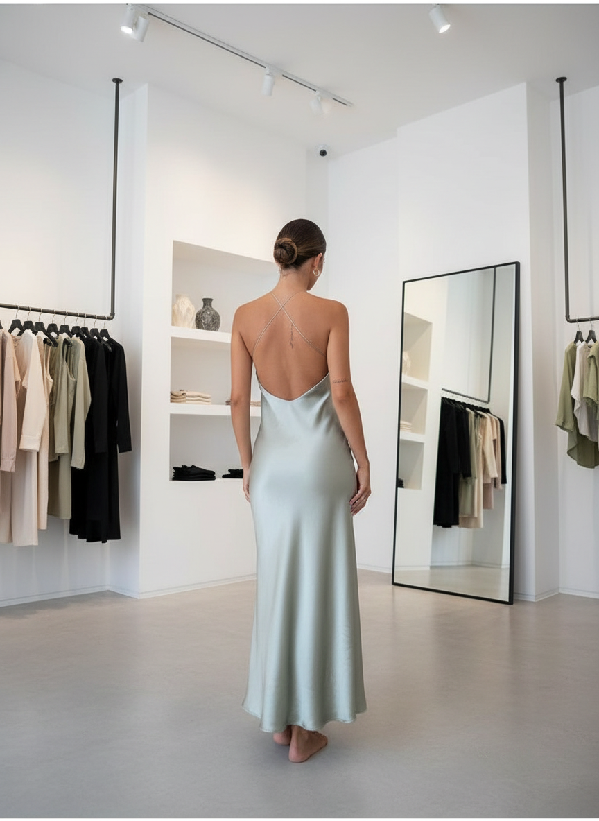 Zijdezachte Elegante Avondjurk met Open Rug