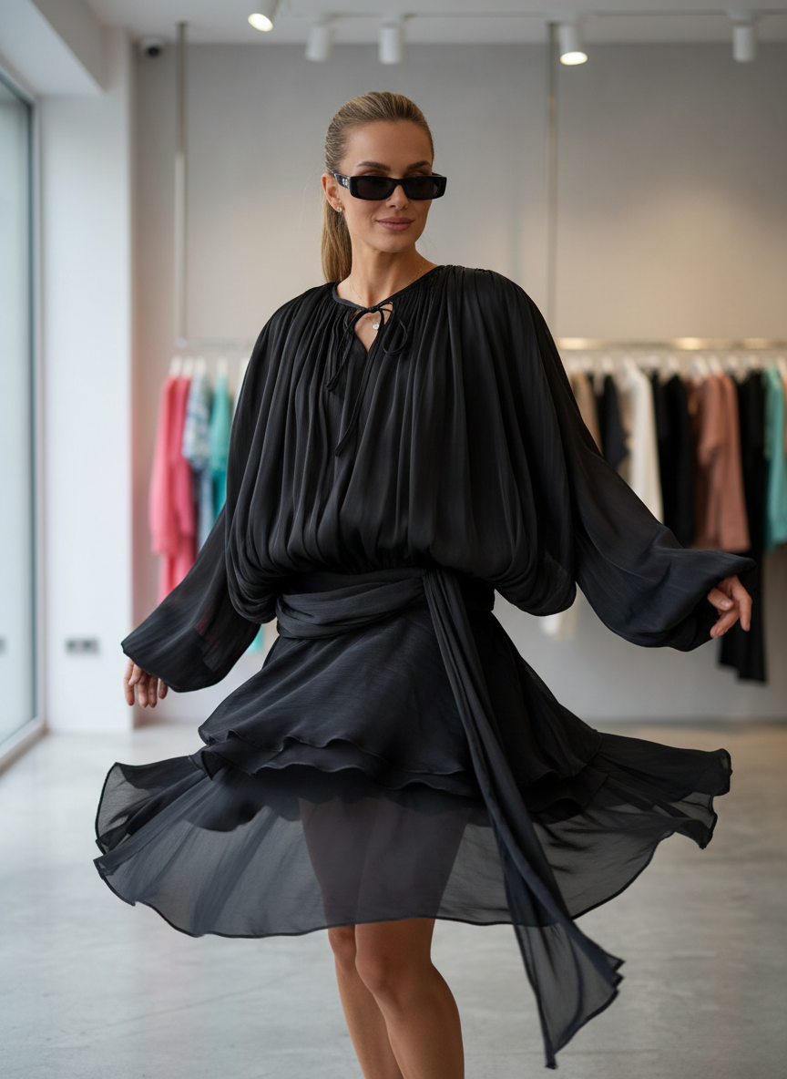 Jouw Avondlook Perfect: Zwarte Glamour Blouse met Keyhole Detail