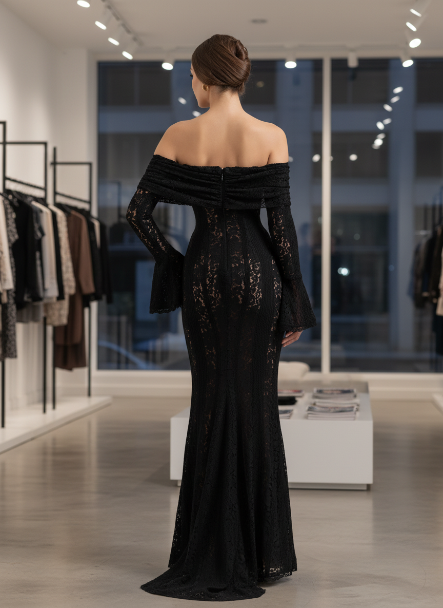 Verfijnde Kanten Off-Shoulder Maxi Jurk: Jouw Elegante Statement