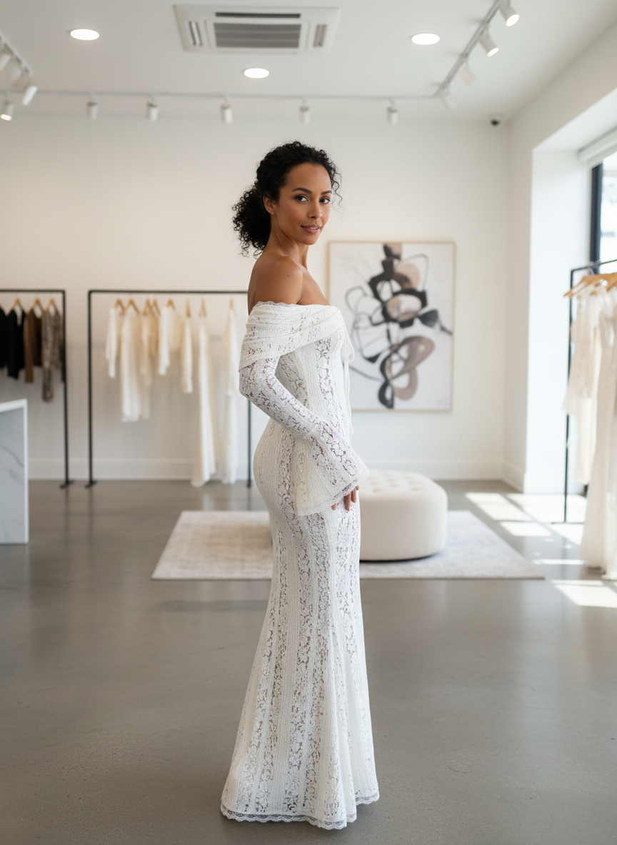 Verfijnde Kanten Off-Shoulder Maxi Jurk: Jouw Elegante Statement