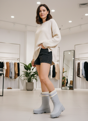 Waterproof boots gray with white stripe full body view