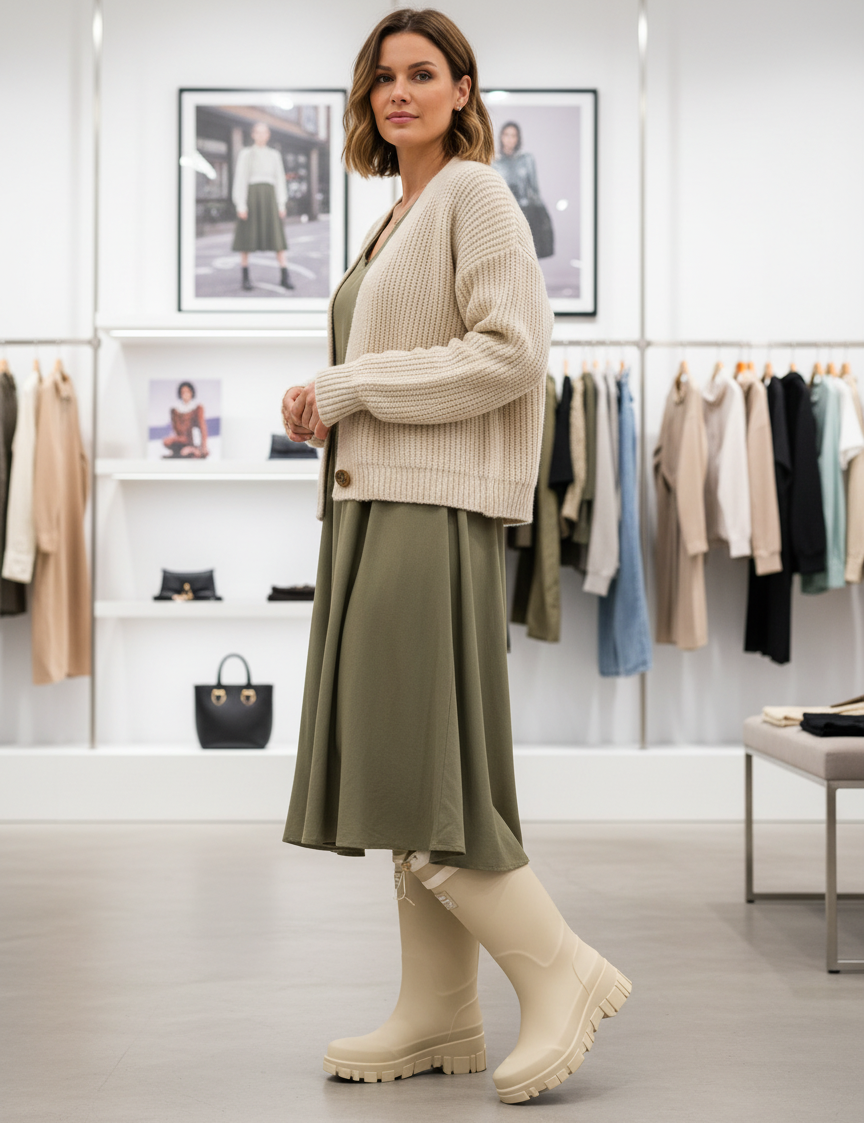 Waterproof boots beige front view