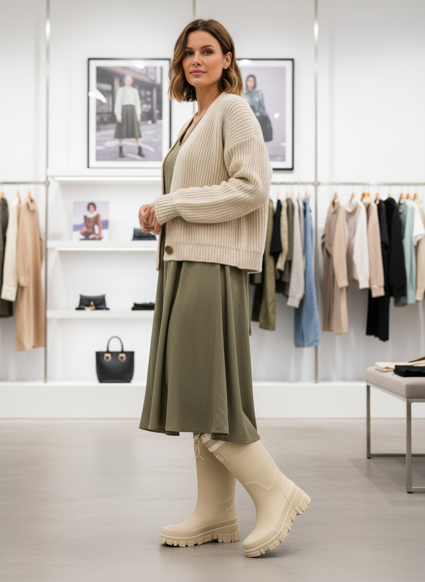 Waterproof boots beige front view