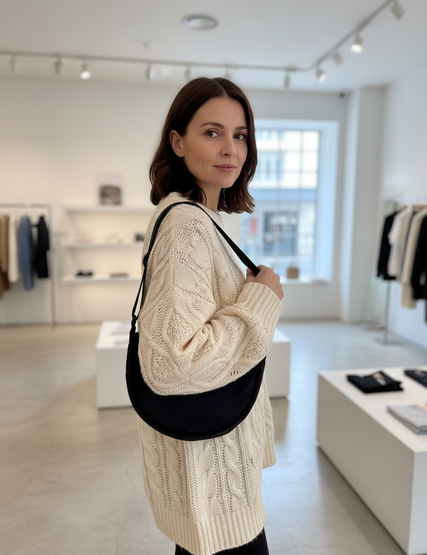 Crossbody tas zwart model draagt tas