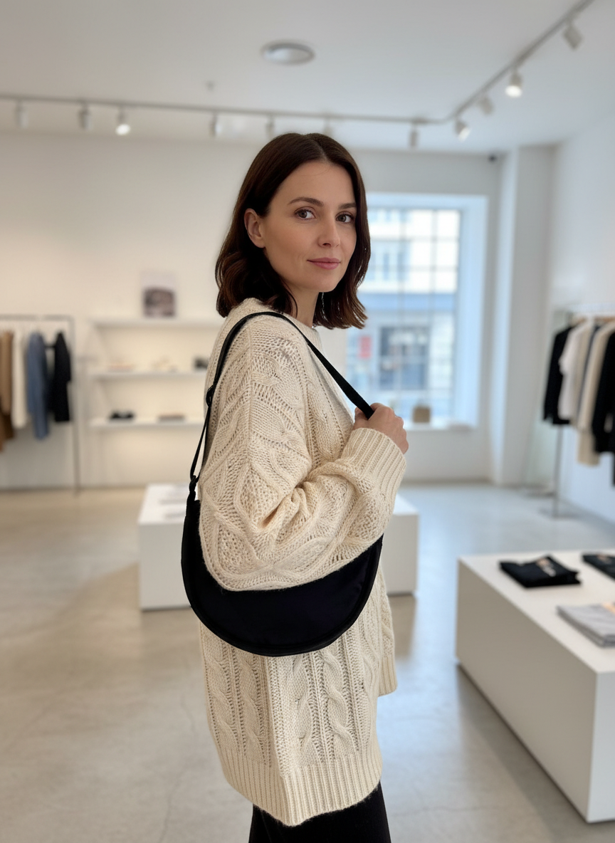 Crossbody tas zwart model draagt tas