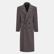 Gray wool blend overcoat front view on mannequin