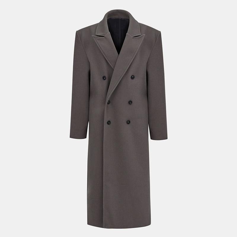Gray wool blend overcoat front view on mannequin