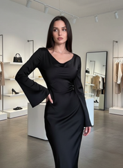Black maxi dress with bell sleeves front view