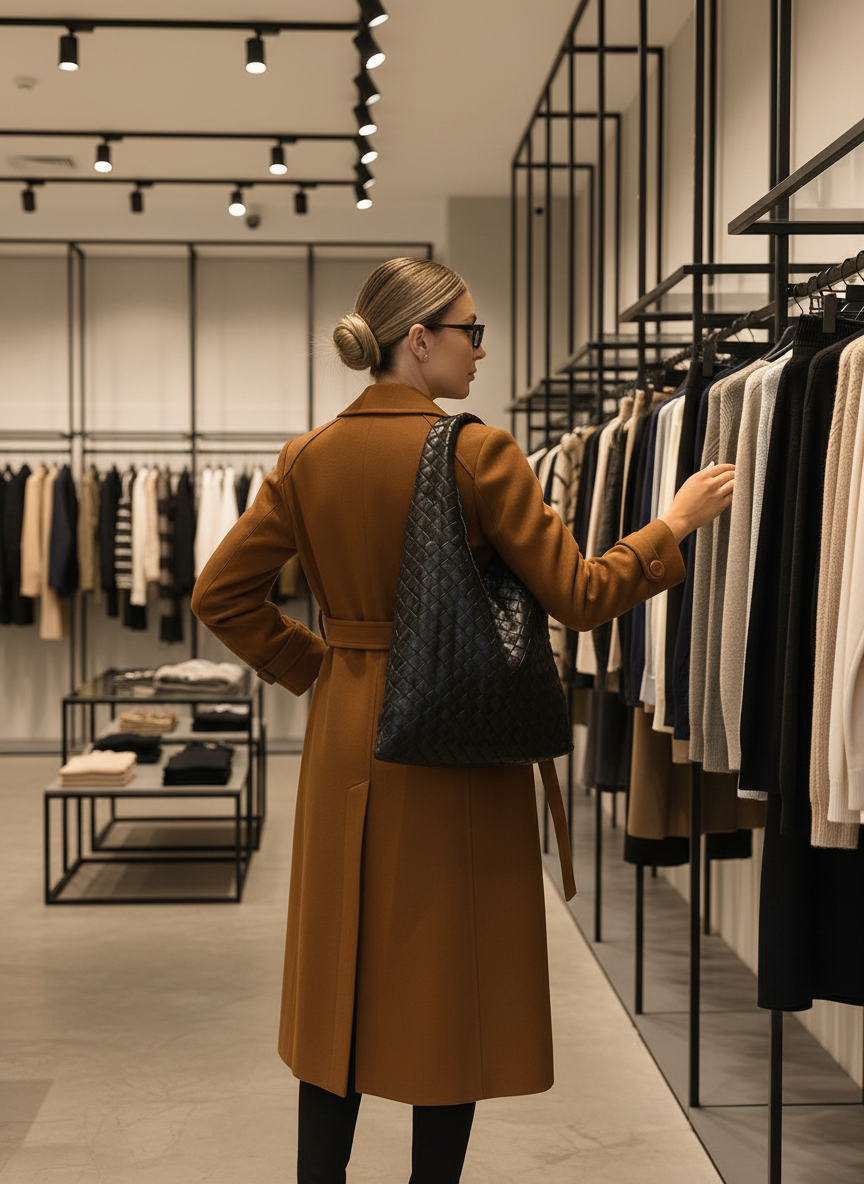 Brown trenchcoat with belt back view
