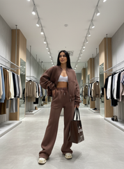 Brown fleece tracksuit side view