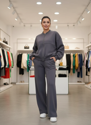 Gray fleece tracksuit store front view