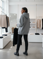 Gray hoodie with pockets, back view
