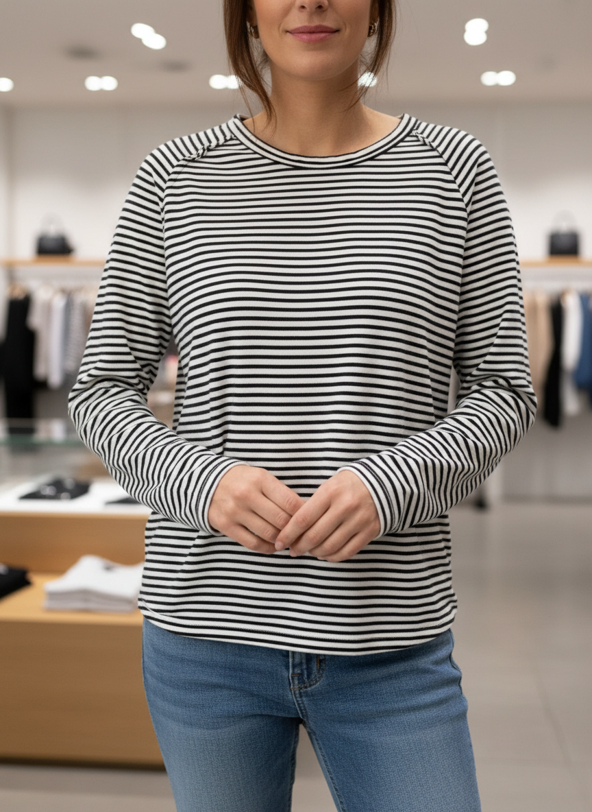 Black and white striped long-sleeve shirt torso view