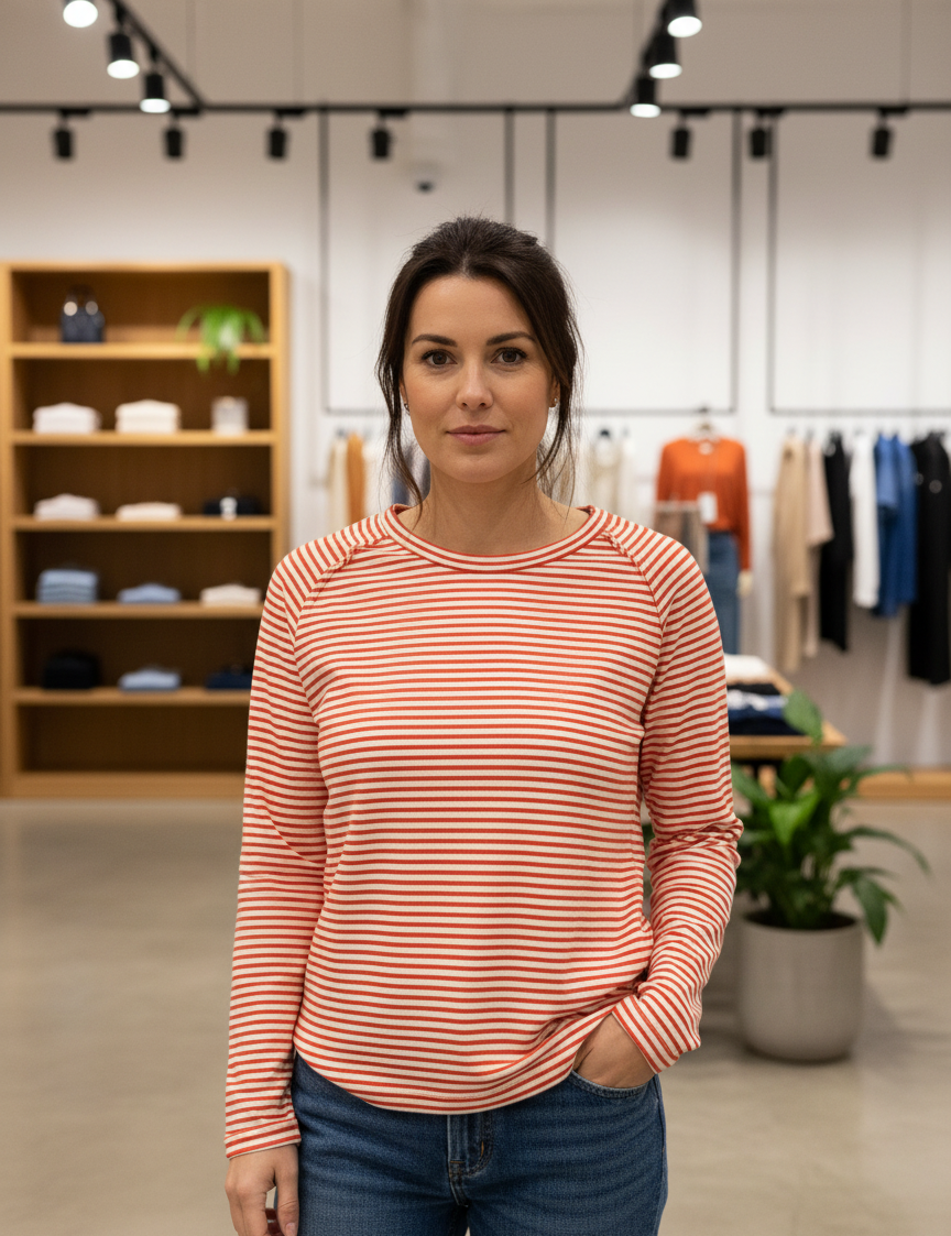 Orange striped long-sleeve shirt front view