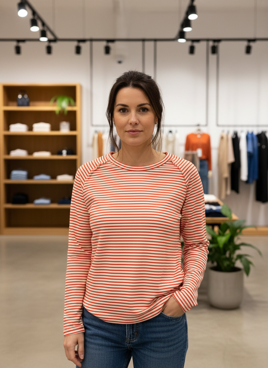 Orange striped long-sleeve shirt front view
