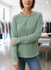 Green striped long-sleeve shirt torso view