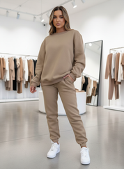 Beige fleece lounge set front view