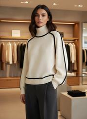 Zachte Turtleneck Sweater met Zwarte Piping – Ultiem Comfort