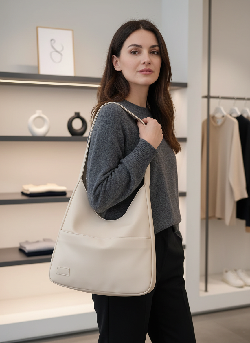 Cream slouchy hobo bag front view