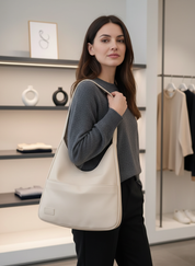 Cream slouchy hobo bag front view