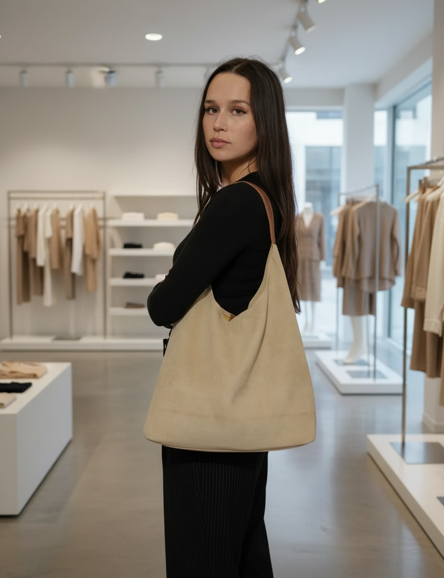 Hobo tas beige canvas front view