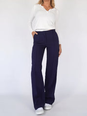 Hoge-waist broek donkerblauw recht model front view