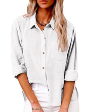 White blouse with pocket and rolled sleeves front view
