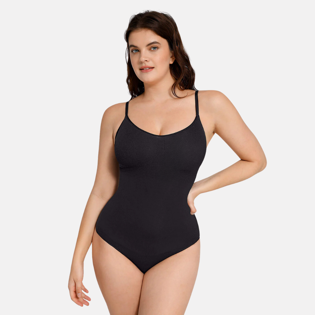 Bodysuit zwart naadloos stretch materiaal voorvijl