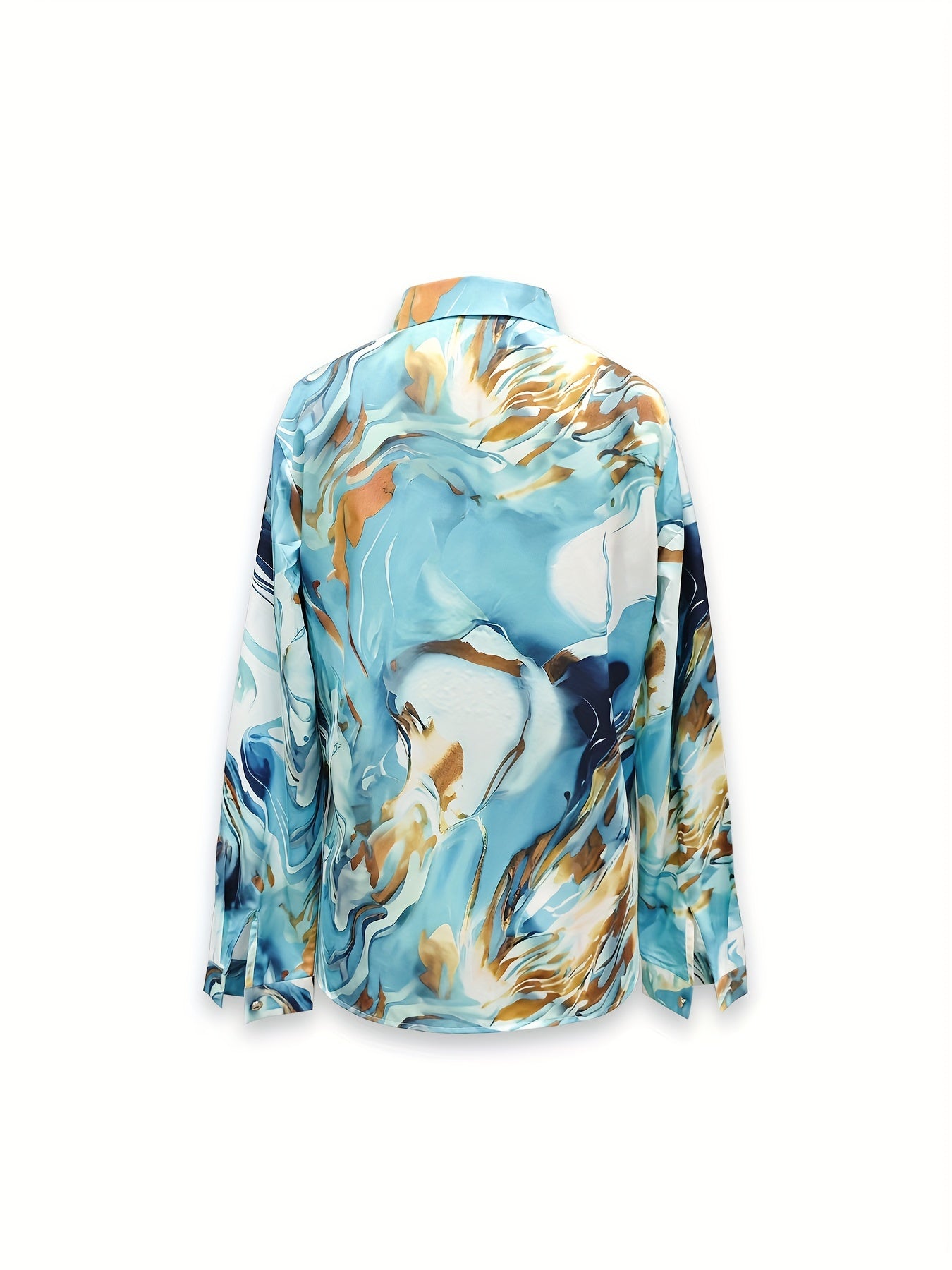 Silk blouse with abstract marbled print, back view
