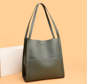 Gray tote bag with textured leather front view