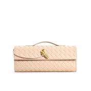 Luxe schoudertas beige geweven stof met gouden details front view