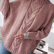 Trui roze losse fit mockneck detail schouder