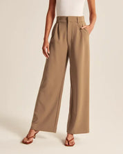 Flared broek beige hoogsluitend front view