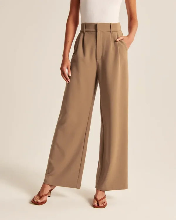 Flared broek beige hoogsluitend front view