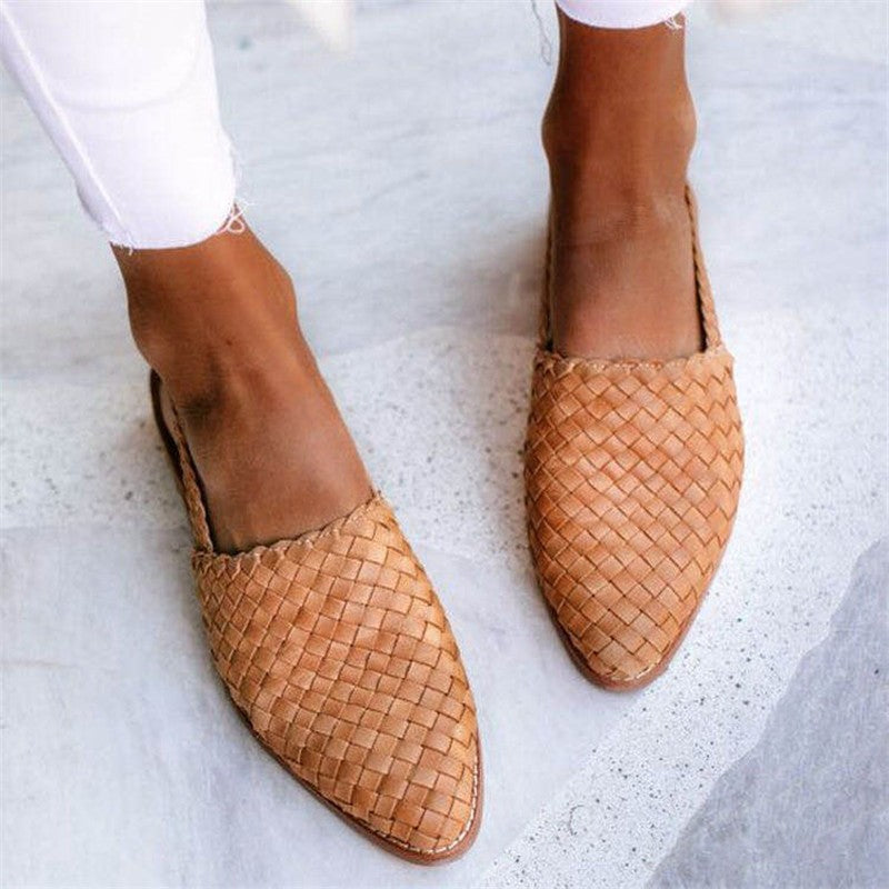 Slingbacks bruin gevlochten leer vooraanzicht