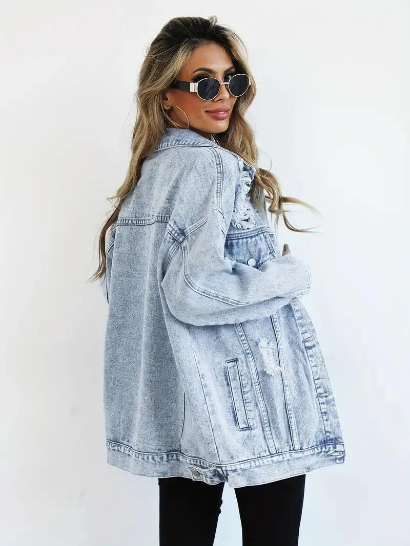 Oversized denim jacket light blue back view