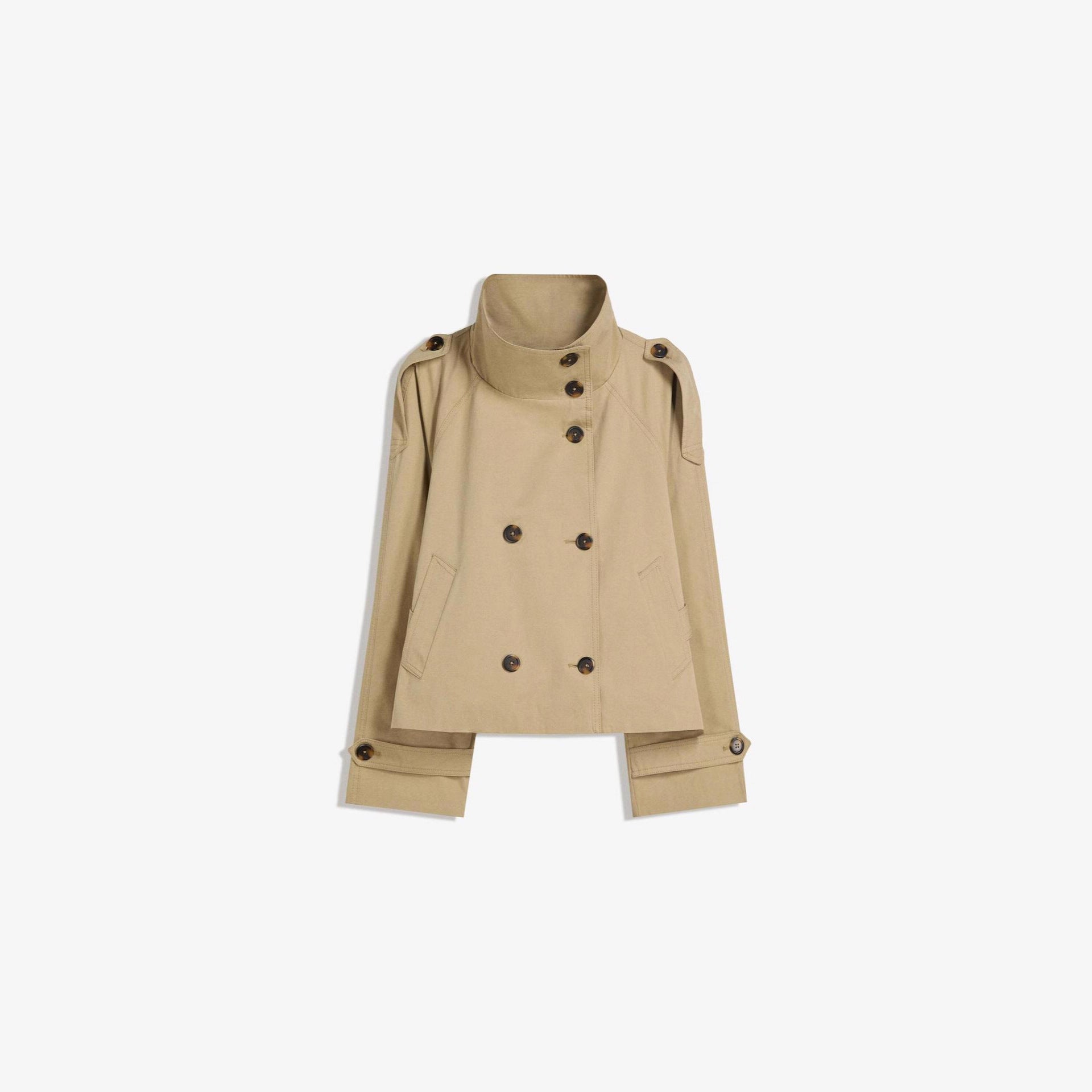 Stand Collar Temperament Commute Double Breasted Waist-controlled Lace-up Short Trench Coat