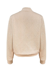 Tussenjas beige textuur met ruitpatroon en biesdetail achterzijde