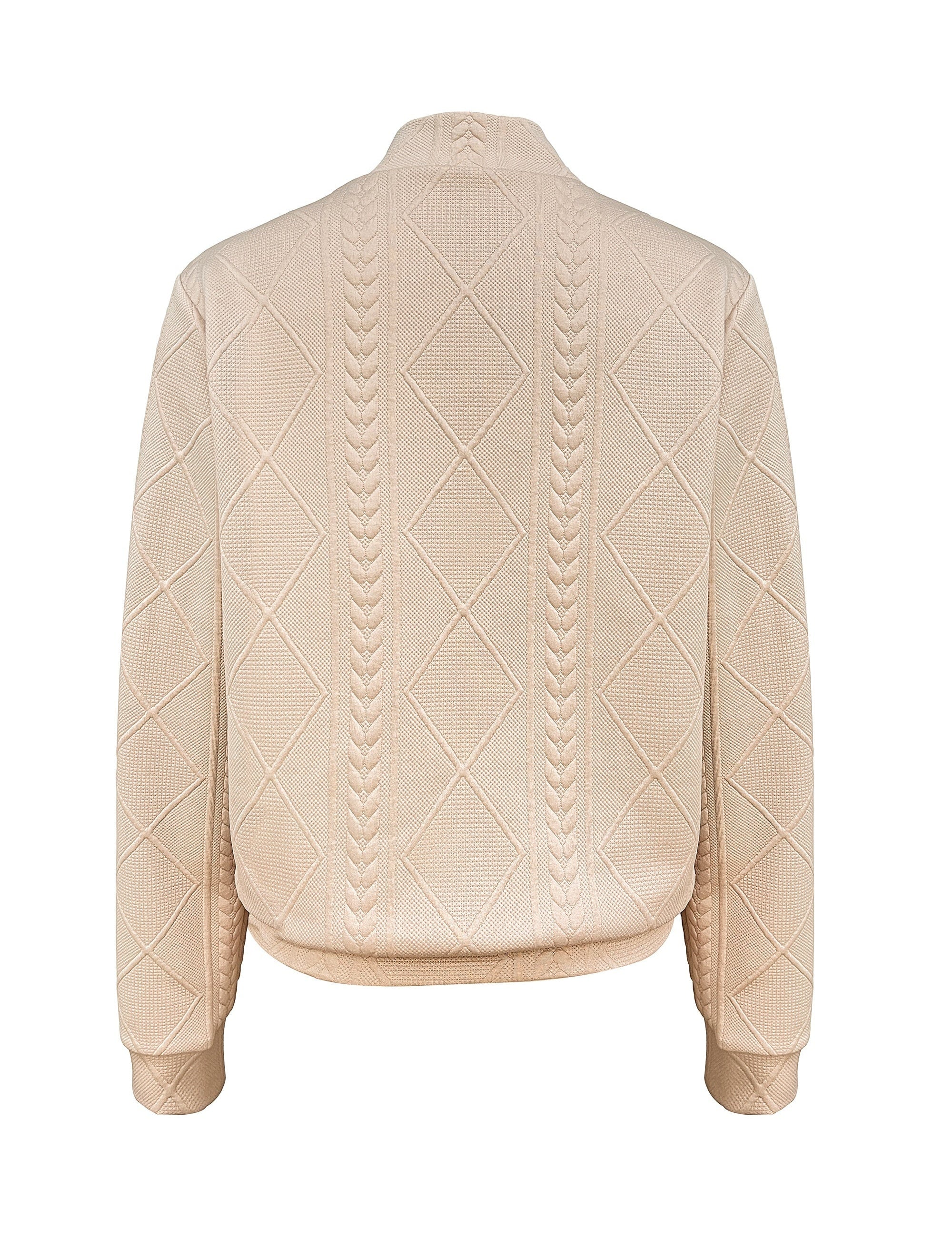 Tussenjas beige textuur met ruitpatroon en biesdetail achterzijde