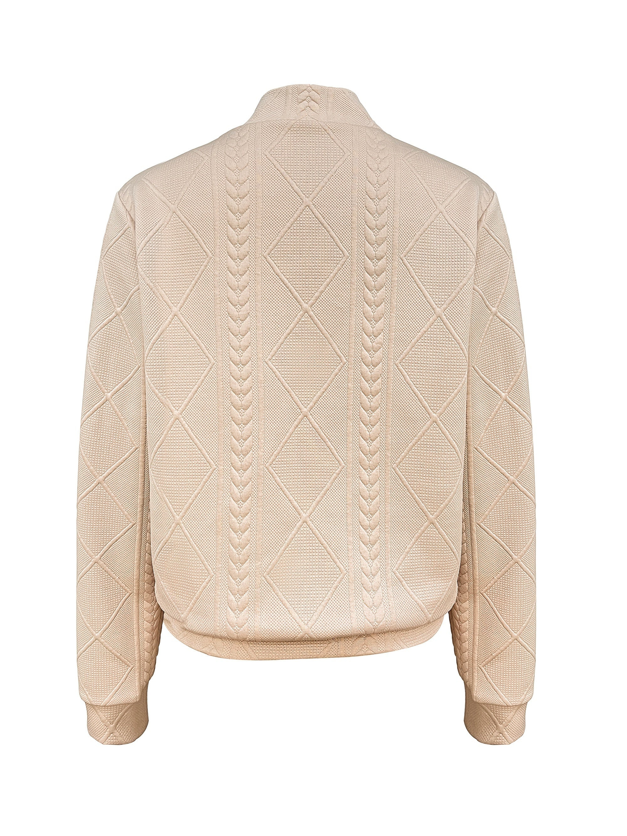 Tussenjas beige textuur met ruitpatroon en biesdetail achterzijde