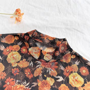 Stand-up Collar Mesh Printed Long-sleeve Top For Women