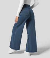 Wide-leg denim pants dark blue back view