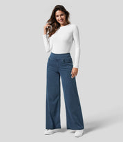 Wide-leg denim pants dark blue full body front view
