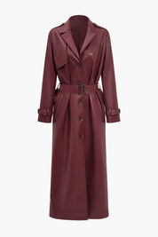 Faux leather trench coat burgundy full-length front