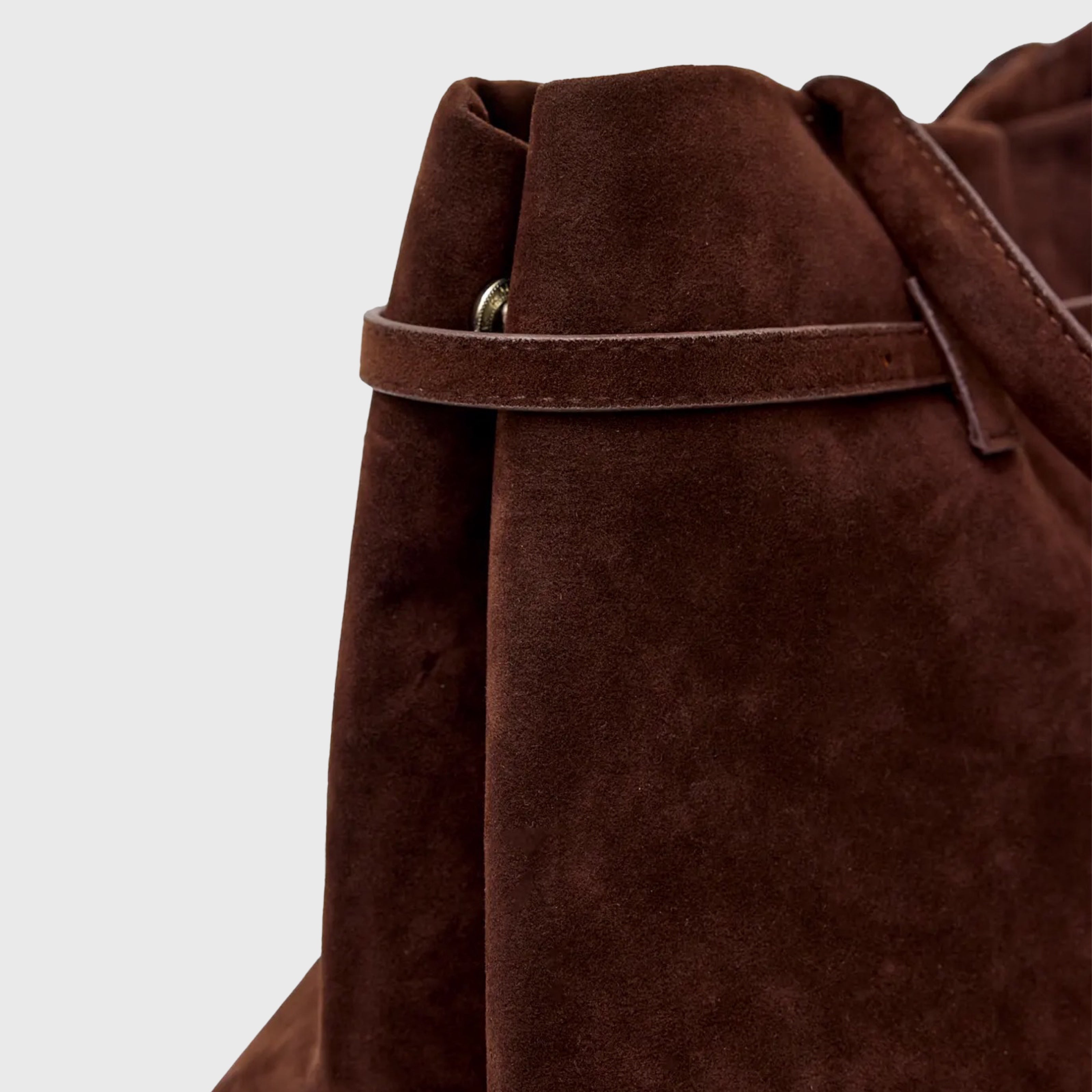 Brown suede shoulder bag zipper detail