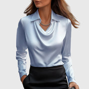 Silk blouse light blue front view