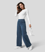 Wide-leg denim pants dark blue full body side view